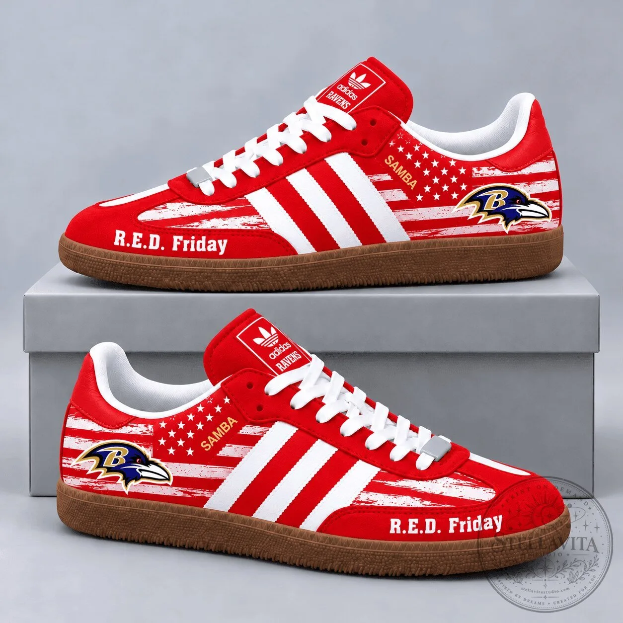 Samba OG Shoes with American Flag for Patriotic Friday in Baltimore Ravens Style