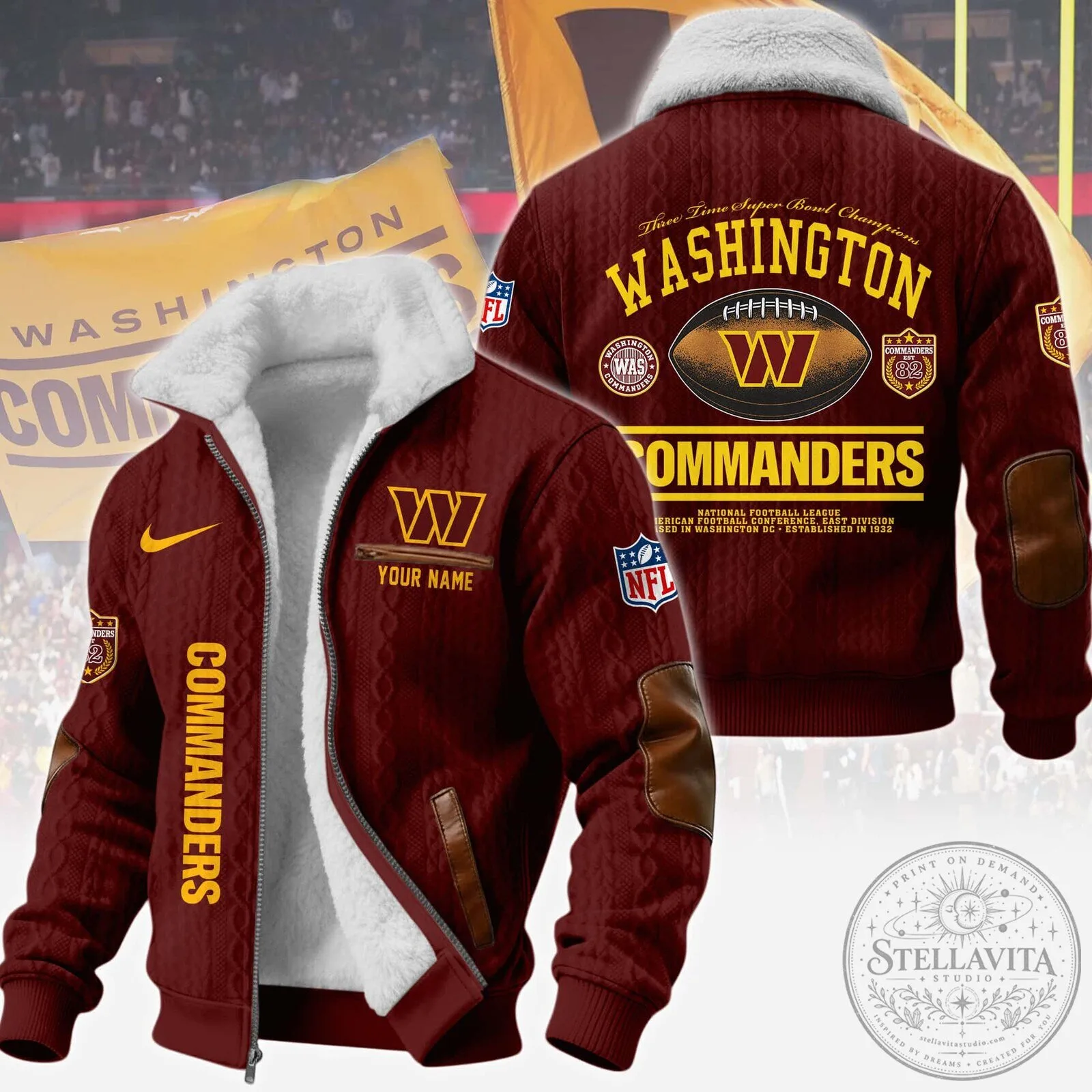 Washington Commanders NFL Football Team Sherpa Fleece Winter Jacket 5 Washington Commanders NFL Football Team Sherpa Fleece Winter Jacket