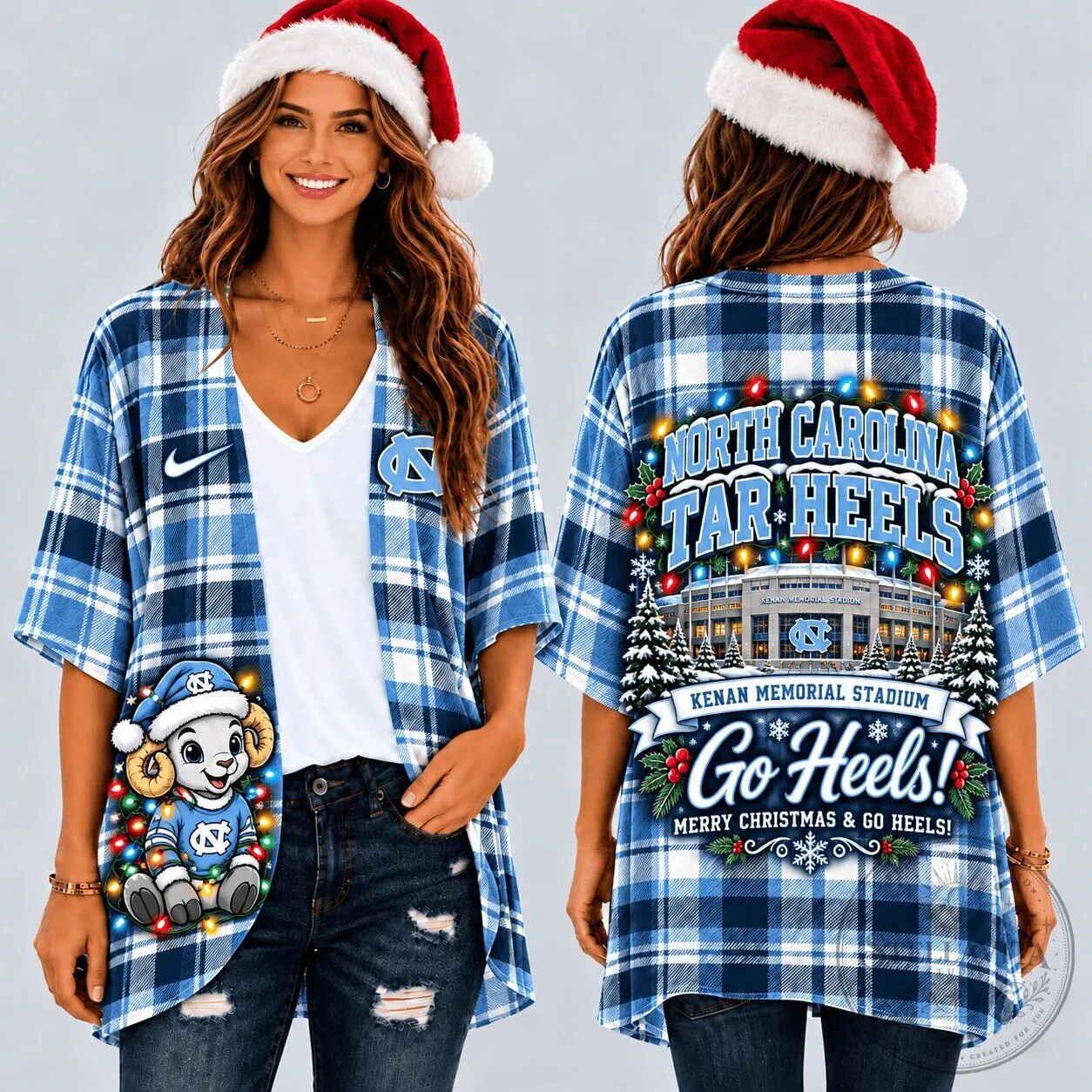 North Carolina Tar Heels Christmas Plaid Women's Kimono Cardigan 1 North Carolina Tar Heels Christmas Plaid Women's Kimono Cardigan