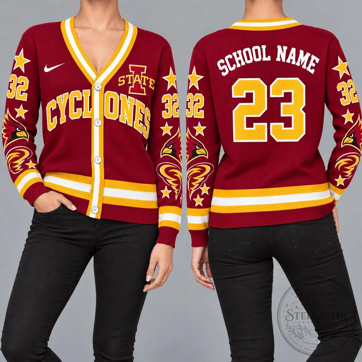 Iowa State Cyclones NCAA Retro Star Sleeve Cardigan Sweater 5 Iowa State Cyclones NCAA Retro Star Sleeve Cardigan Sweater
