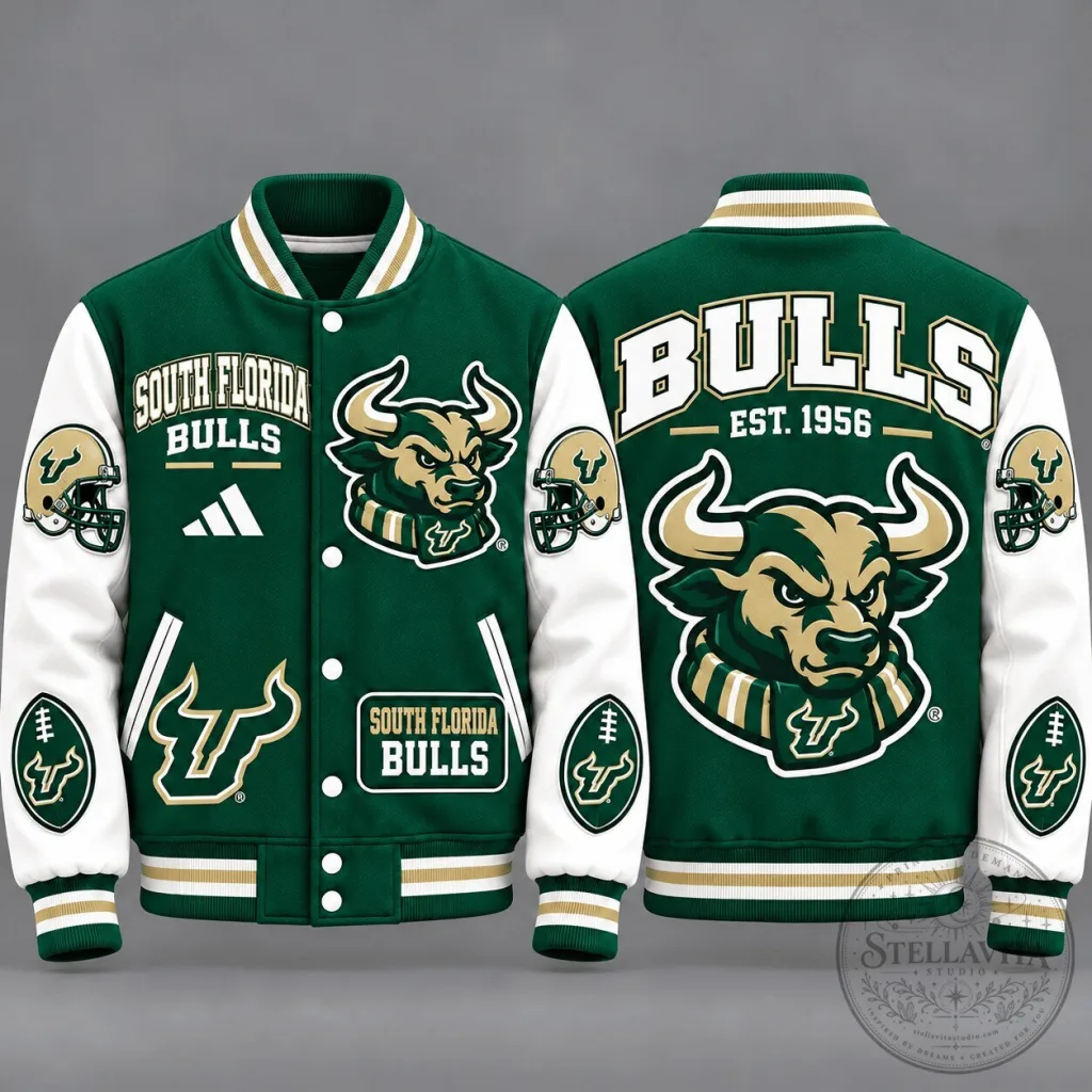 South Florida Bulls NCAA Vintage Football Varsity Letterman Jacket South Florida Bulls NCAA Vintage Football Varsity Letterman Jacket