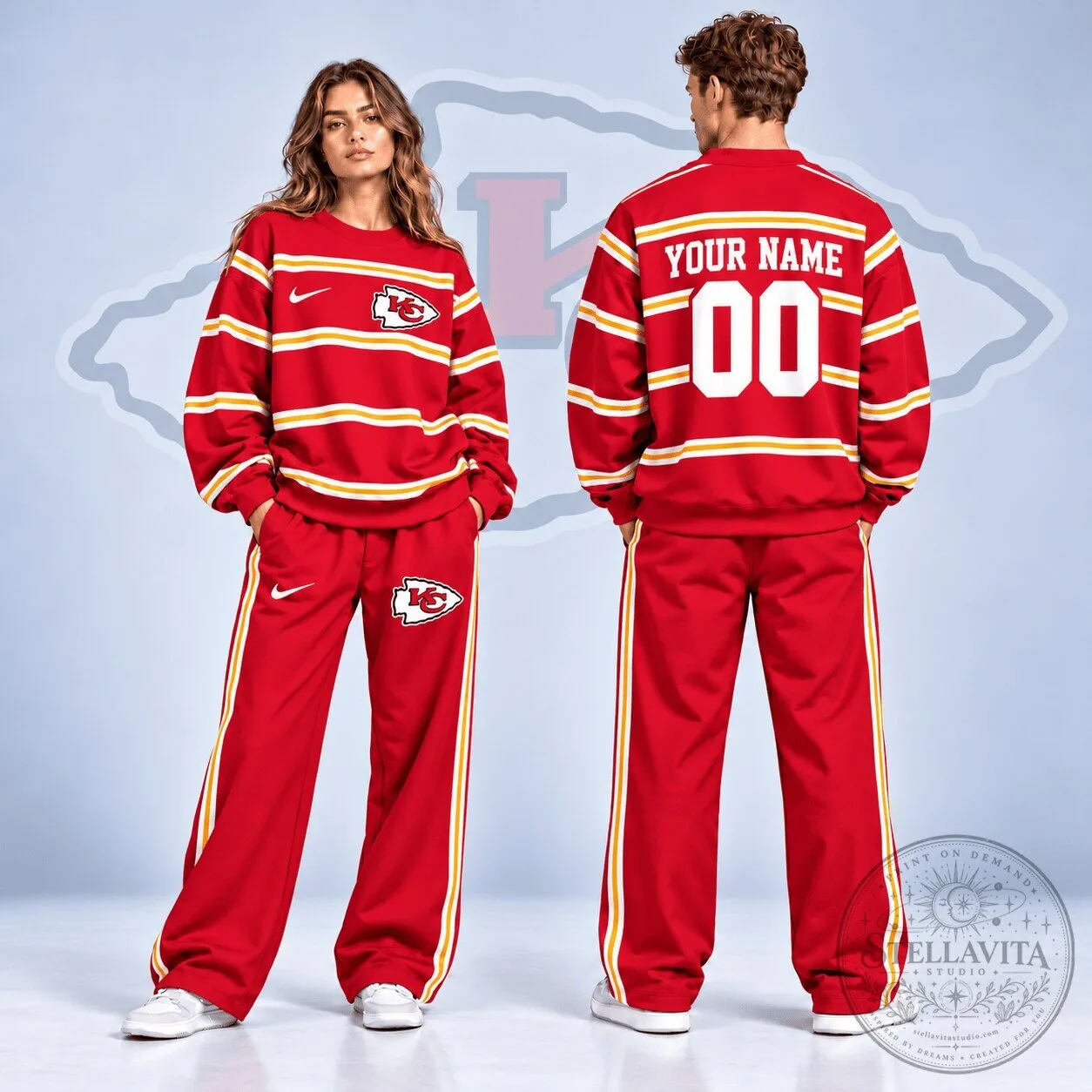 Kansas City Chiefs NFL Team Red Striped Custom Name Number Sweatshirt 1 Kansas City Chiefs NFL Team Red Striped Custom Name Number Sweatshirt