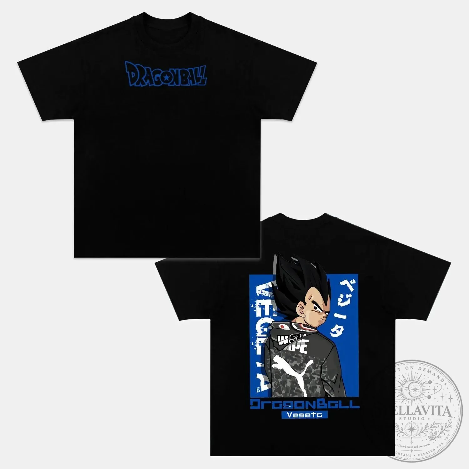 Dragon Ball Z Vegeta Super Saiyan Blue Character Graphic Black T-Shirt
