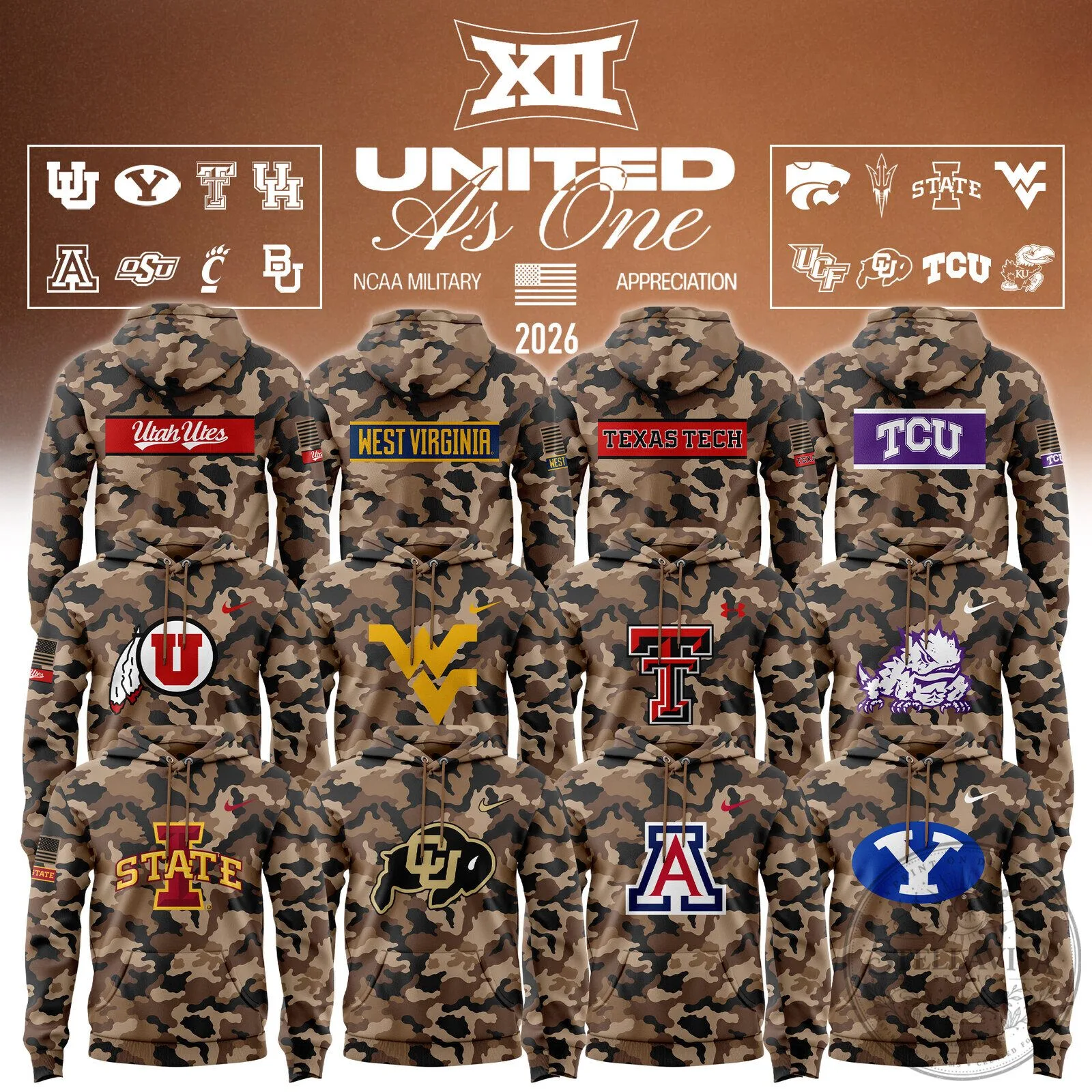 Big 12 Conference 2026 Military Appreciation Camouflage Hoodie