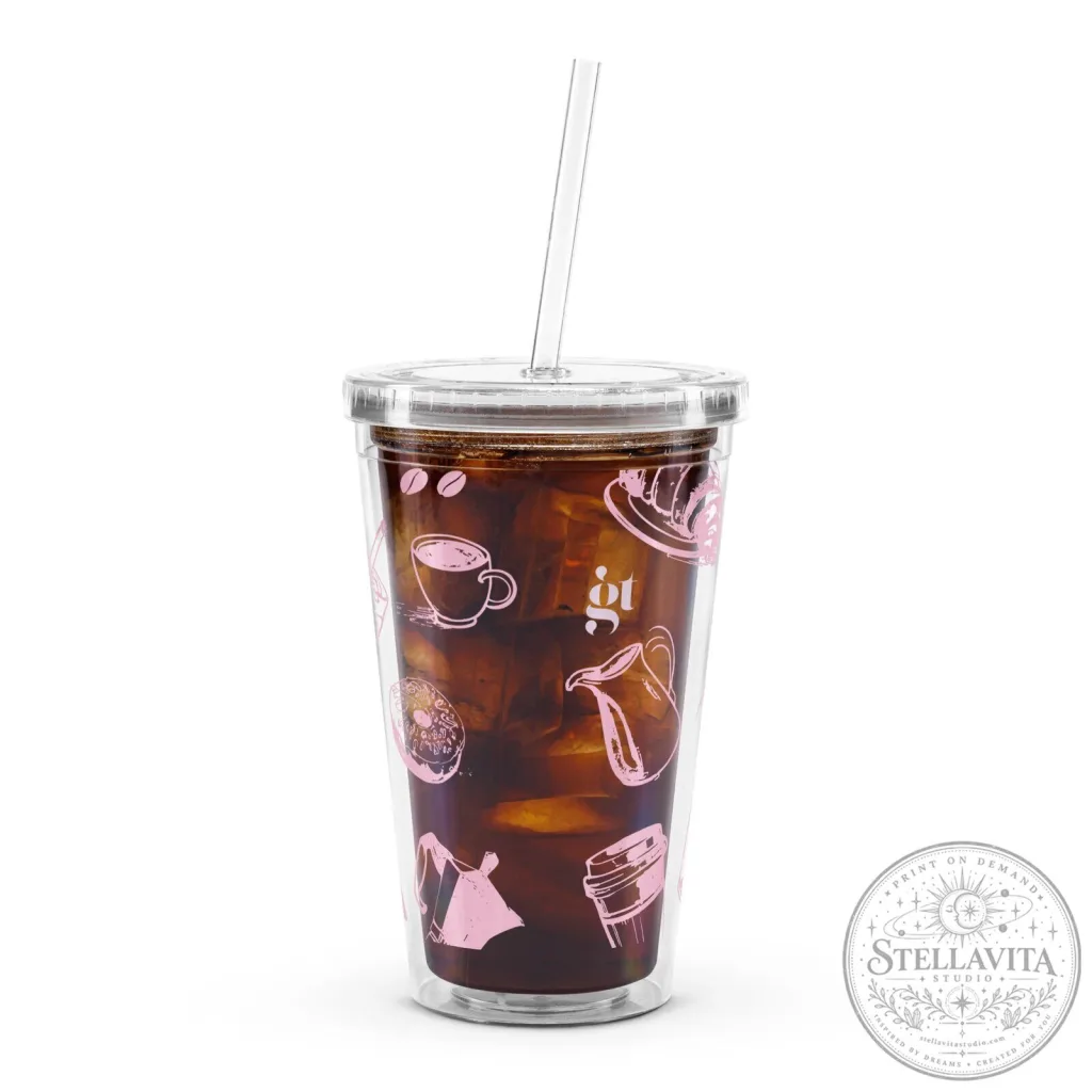 Coffee Icons Clear Plastic Tumbler with Straw and Lid Coffee Icons Clear Plastic Tumbler with Straw and Lid