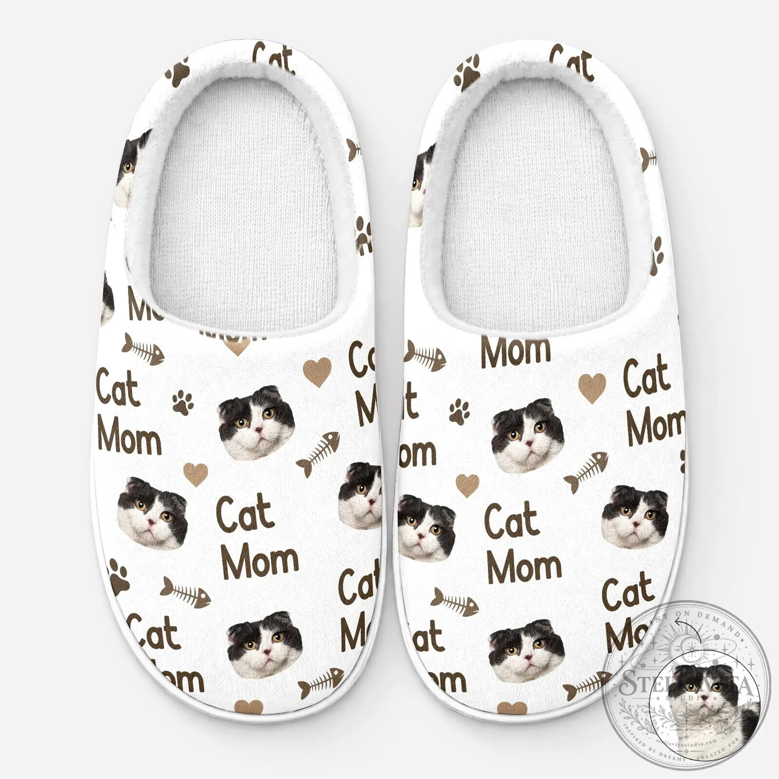 Personalized Cat Mom Slippers with Custom Pet Photo, Fluffy Indoor Shoes 2 Personalized Cat Mom Slippers with Custom Pet Photo, Fluffy Indoor Shoes