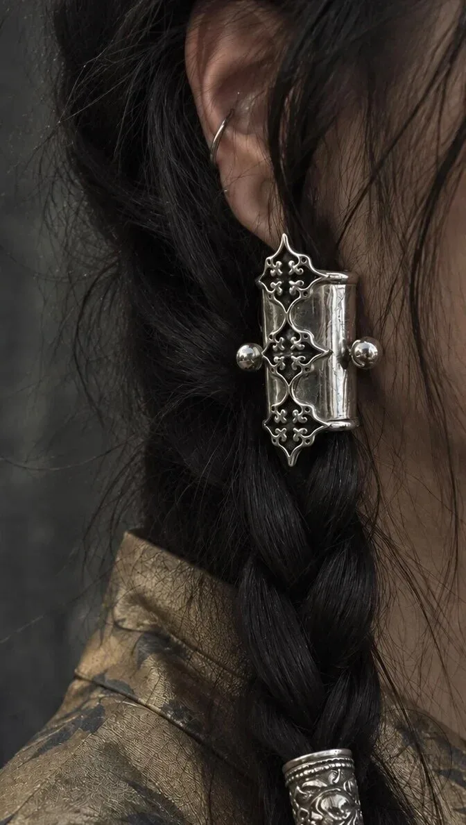 Gothic Filigree Braid Cuff, Vintage Antique Silver Hair Jewelry Accent 8 Gothic Filigree Braid Cuff, Vintage Antique Silver Hair Jewelry Accent