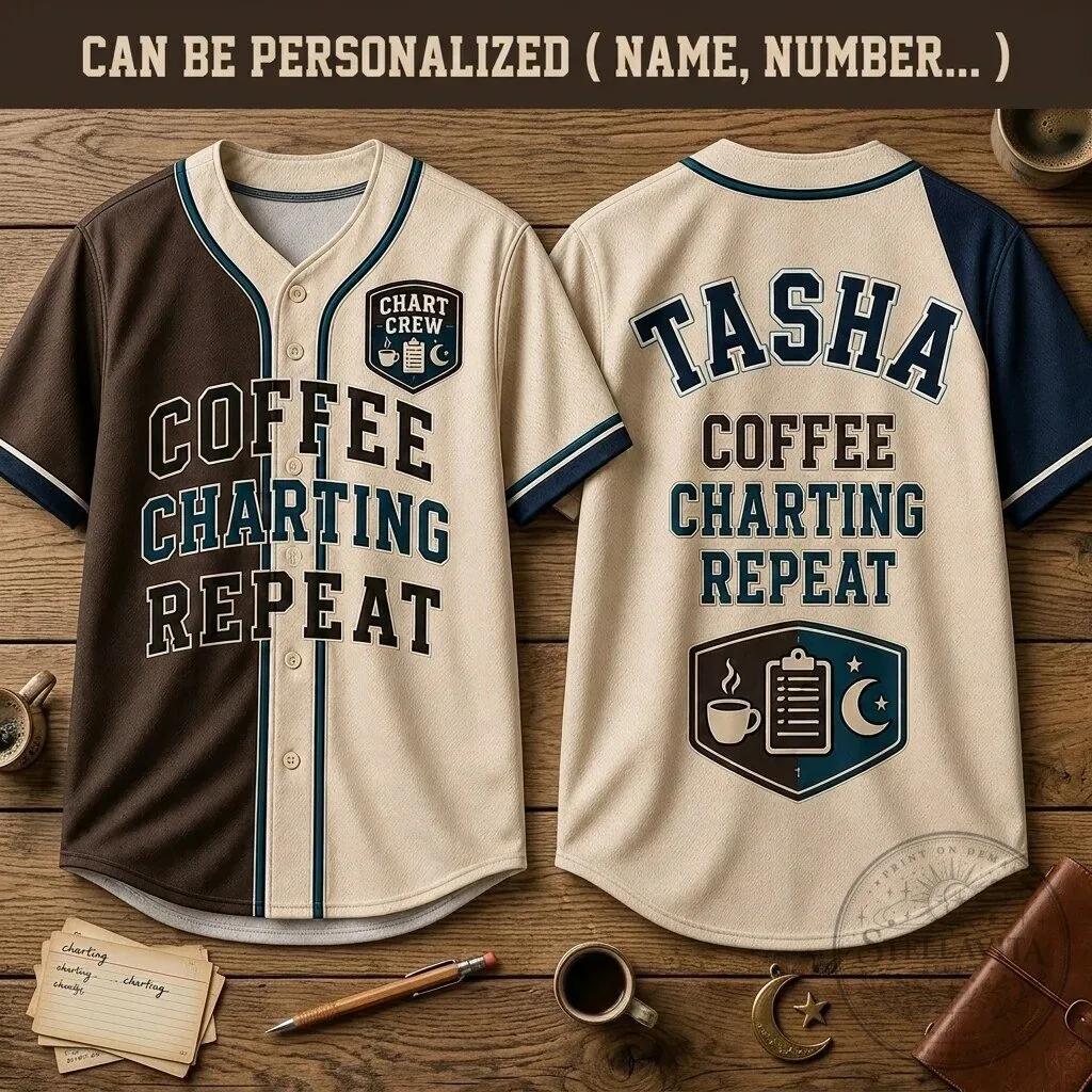 Coffee Charting Repeat Medical Crew Personalized Baseball Jersey