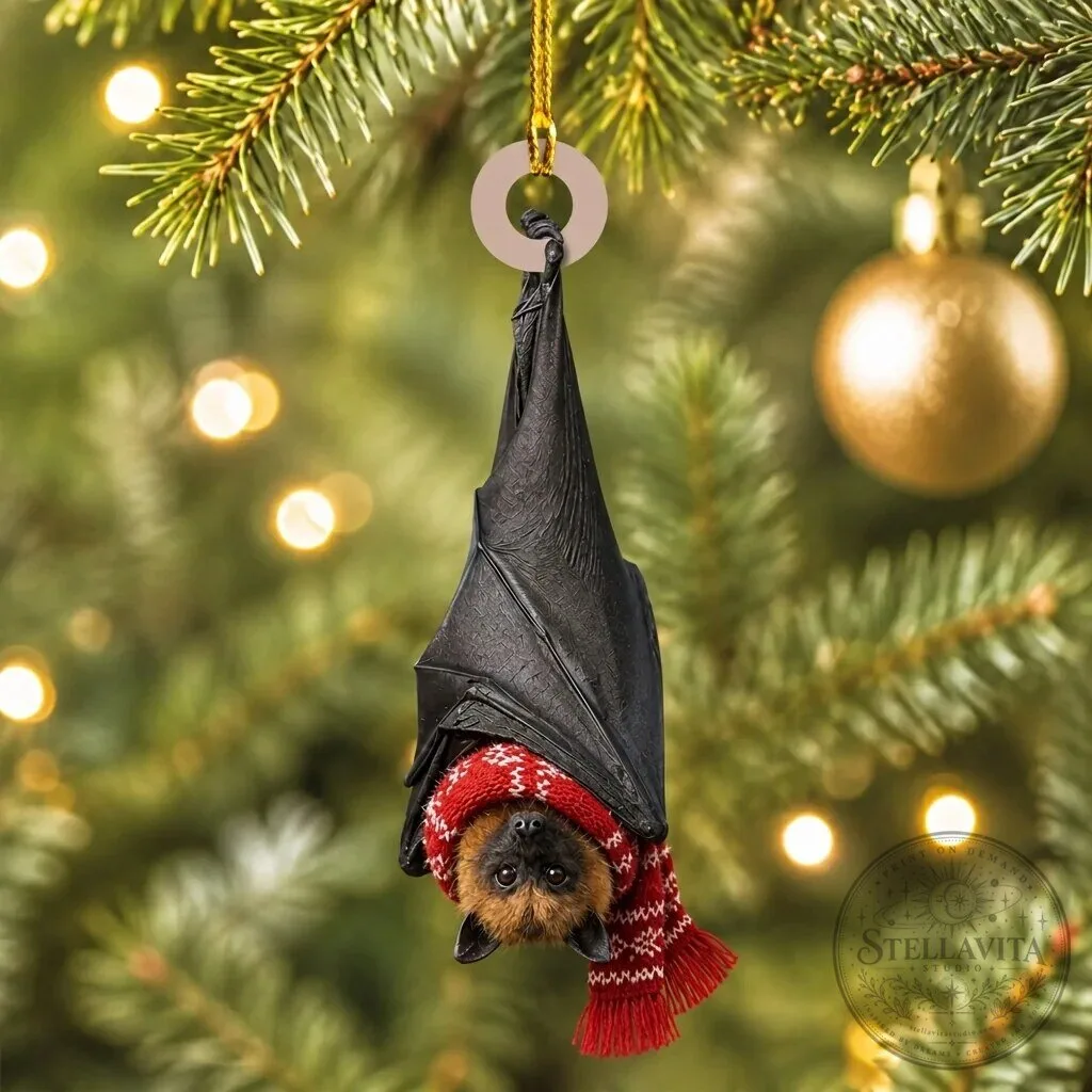 Cute Bat Wearing Red Scarf Christmas Tree Hanging Ornament Holiday Decoration