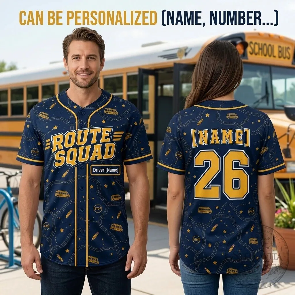 Personalized School Bus Driver Route Squad Baseball Jersey