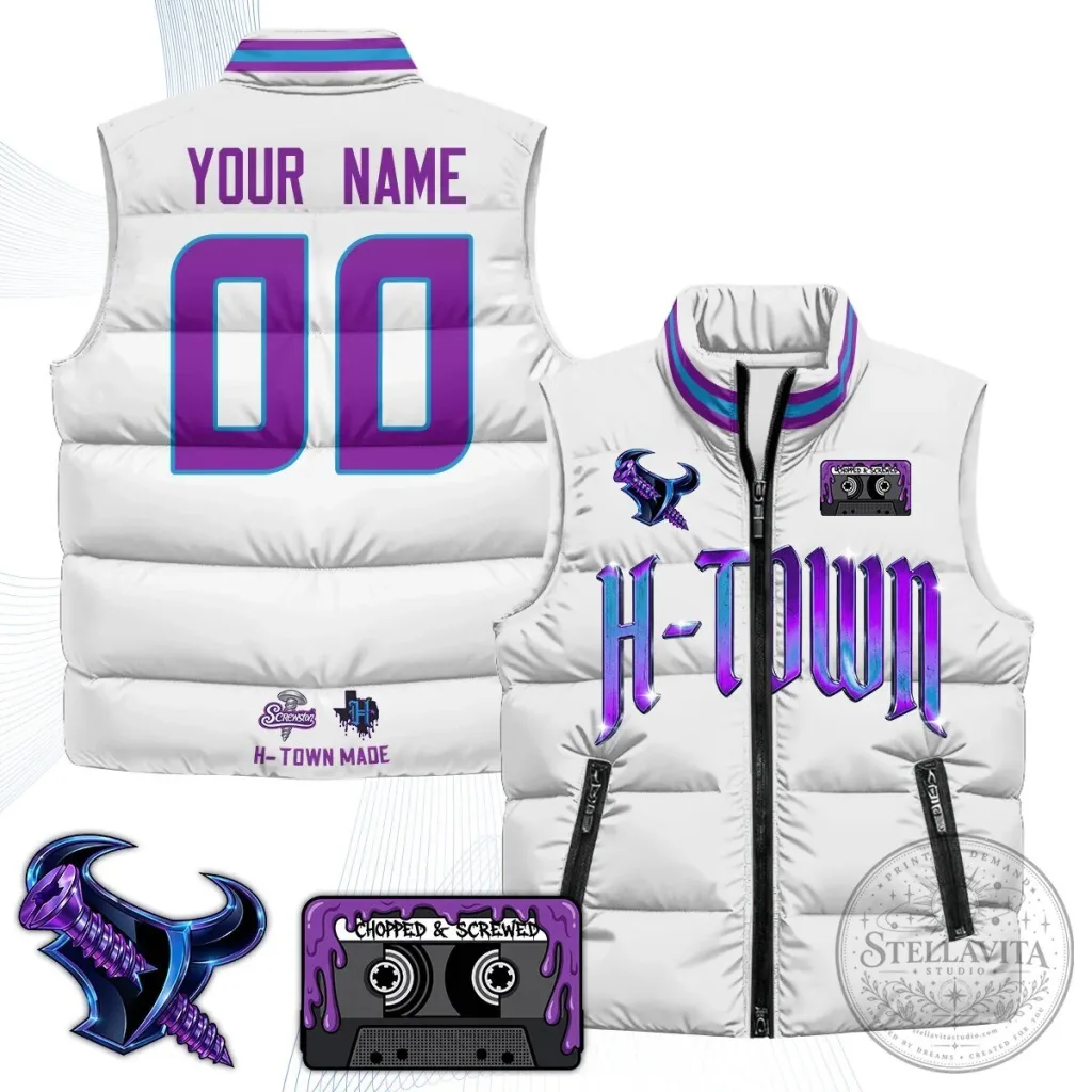 H-Town Chopped and Screwed Custom Name and Number Puffer Vest H-Town Chopped and Screwed Custom Name and Number Puffer Vest