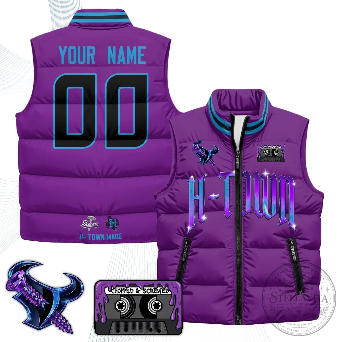 H-Town Chopped and Screwed Custom Name and Number Puffer Vest 9 H-Town Chopped and Screwed Custom Name and Number Puffer Vest