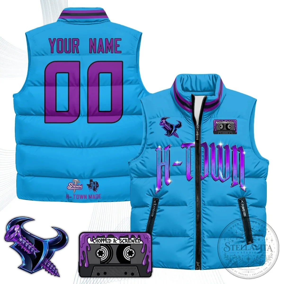 H-Town Chopped and Screwed Custom Name and Number Puffer Vest 10 H-Town Chopped and Screwed Custom Name and Number Puffer Vest