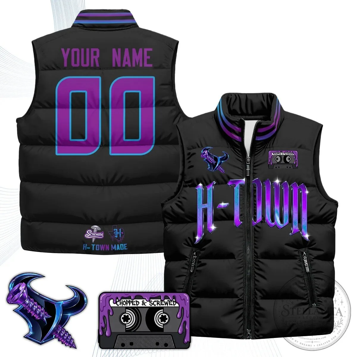 H-Town Chopped and Screwed Custom Name and Number Puffer Vest 11 H-Town Chopped and Screwed Custom Name and Number Puffer Vest