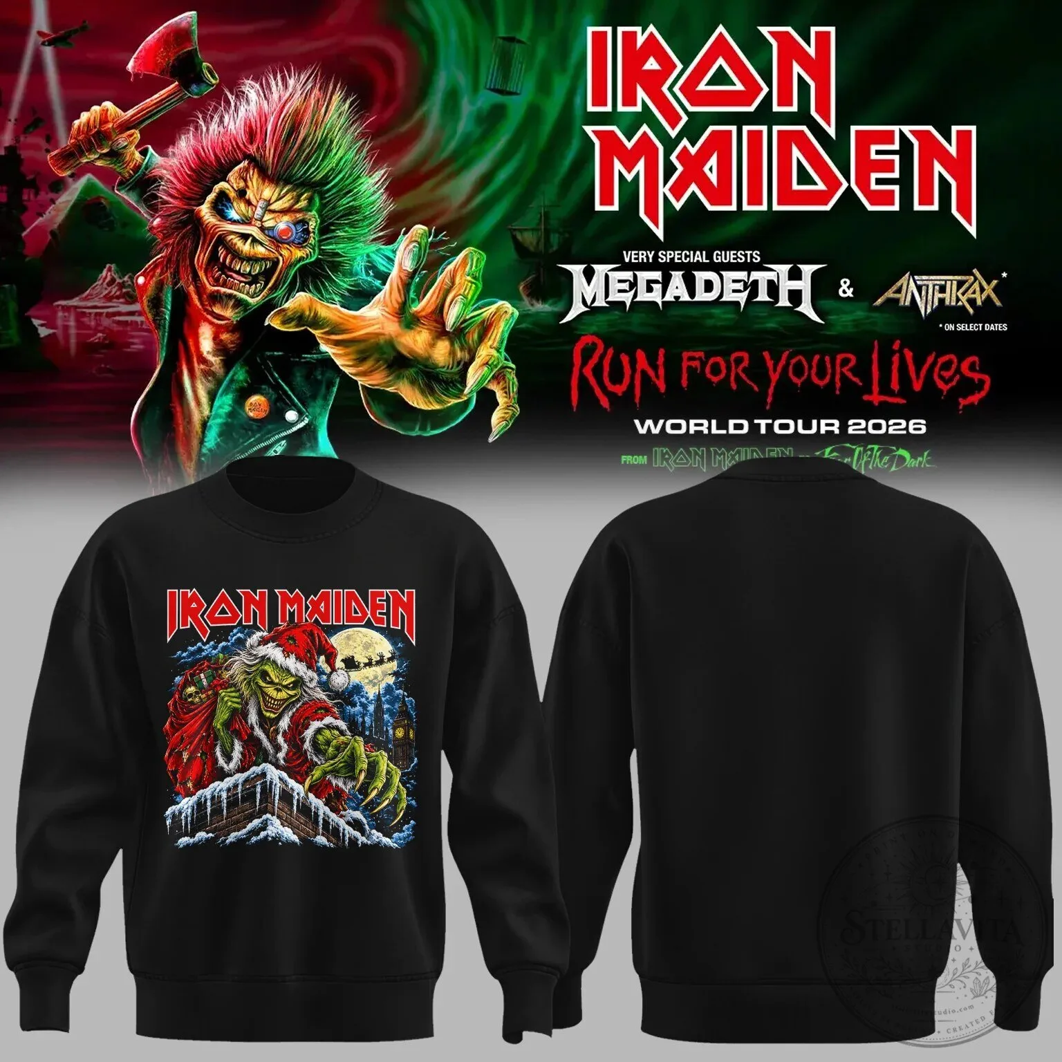 Iron Maiden Grinch Eddie The Number Of The Beast Christmas Sweatshirt