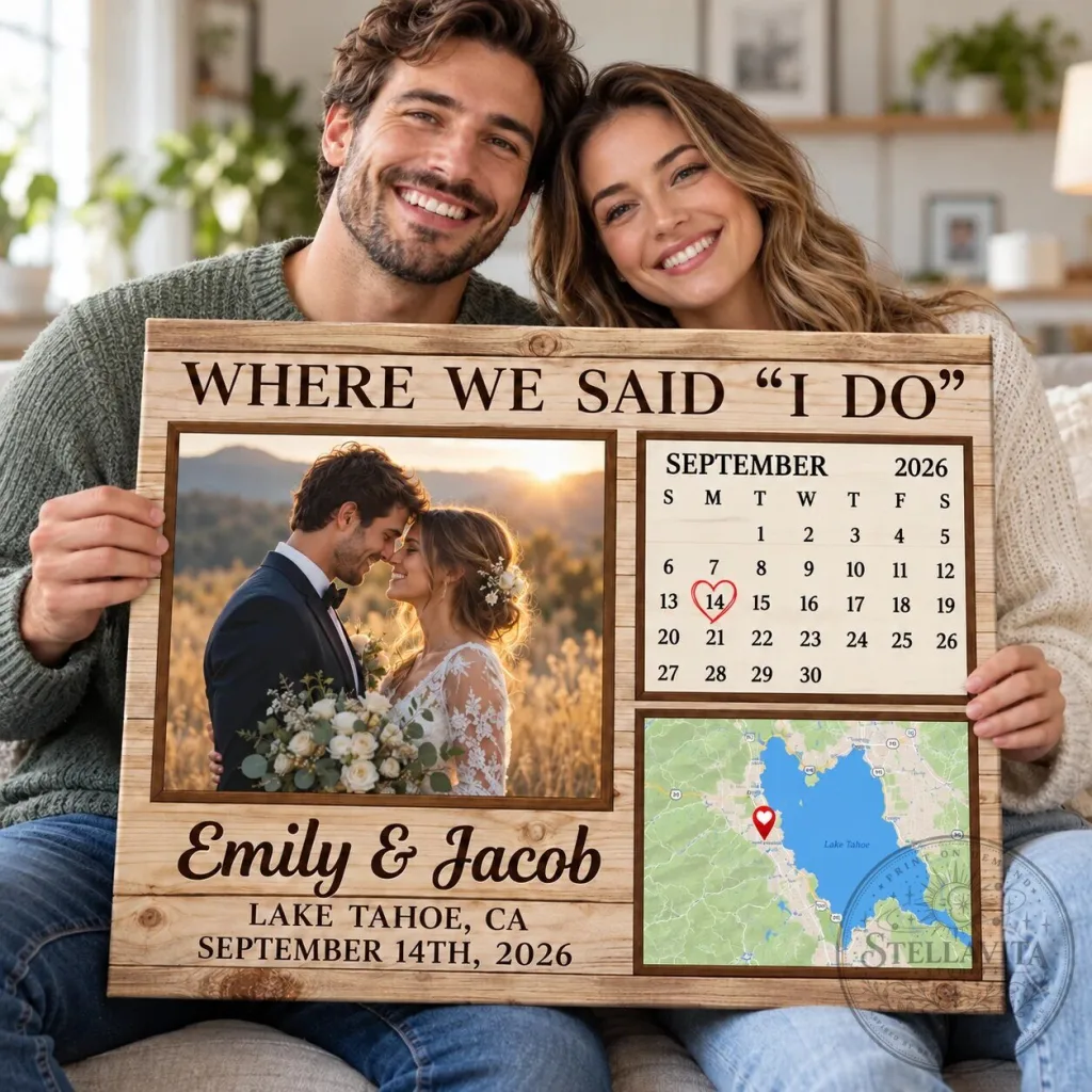 Personalized Wedding Where We Said I Do Photo Map Calendar Canvas Wall Art Personalized Wedding Where We Said I Do Photo Map Calendar Canvas Wall Art
