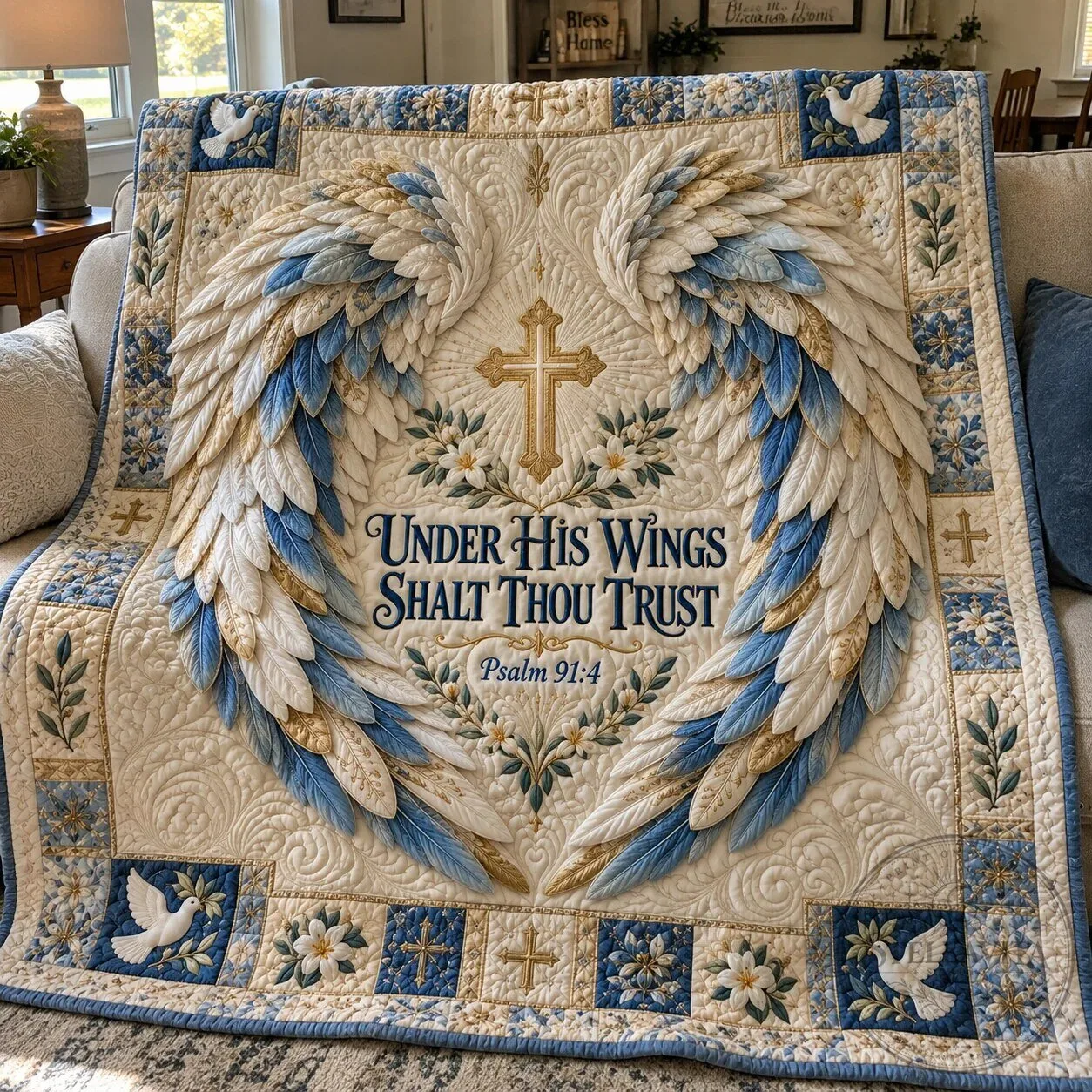 Under His Wings Shalt Thou Trust Psalm 91:4 Christian Quilted Blanket 2 Under His Wings Shalt Thou Trust Psalm 91:4 Christian Quilted Blanket