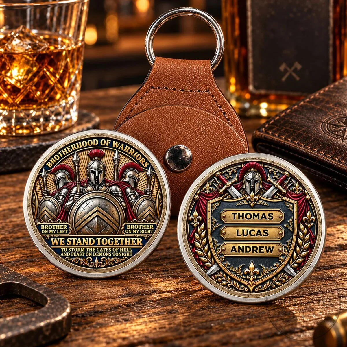 Brotherhood of Warriors Personalized Pocket Hug Coin Keychain