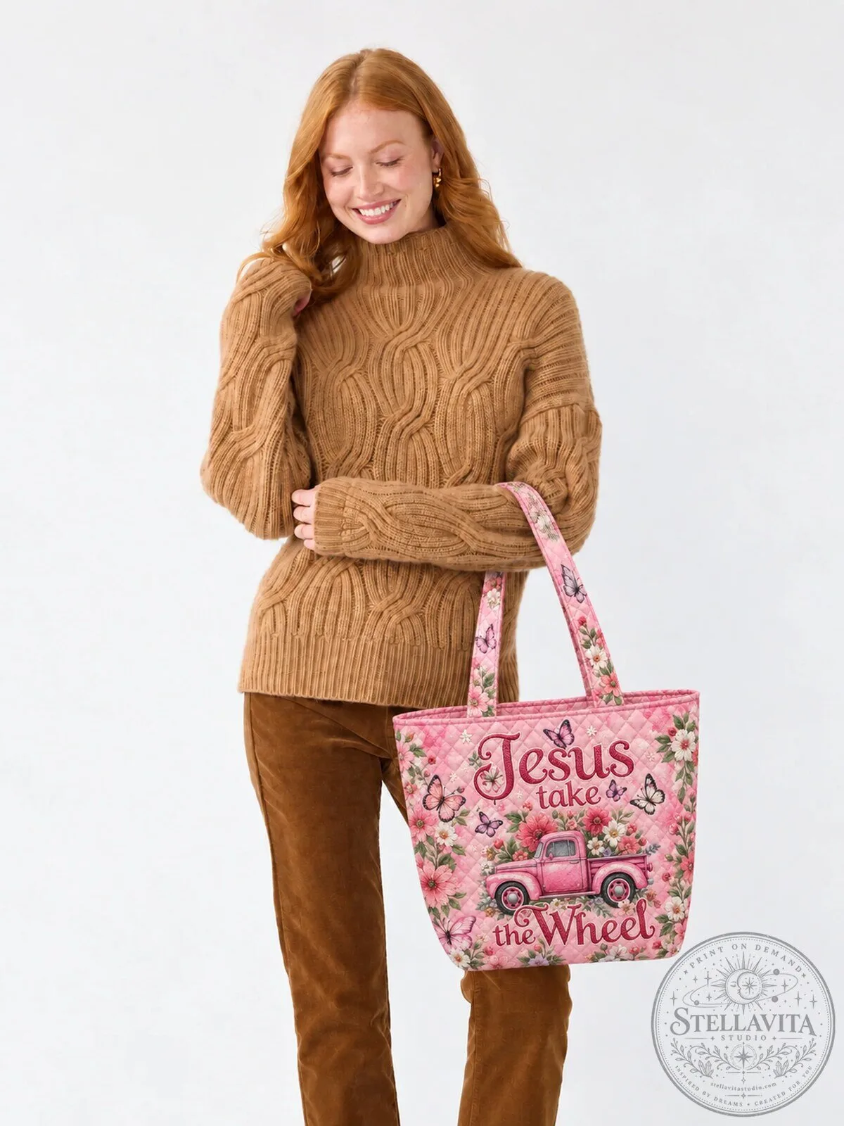 Jesus Take The Wheel Pink Floral Butterfly Quilted Tote Bag 11 Jesus Take The Wheel Pink Floral Butterfly Quilted Tote Bag