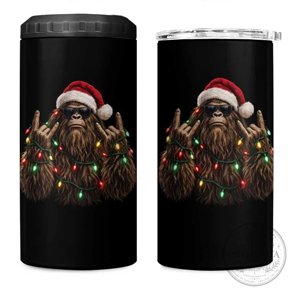 Christmas Bigfoot Rock and Roll Sasquatch with Sunglasses Can Cooler Tumbler