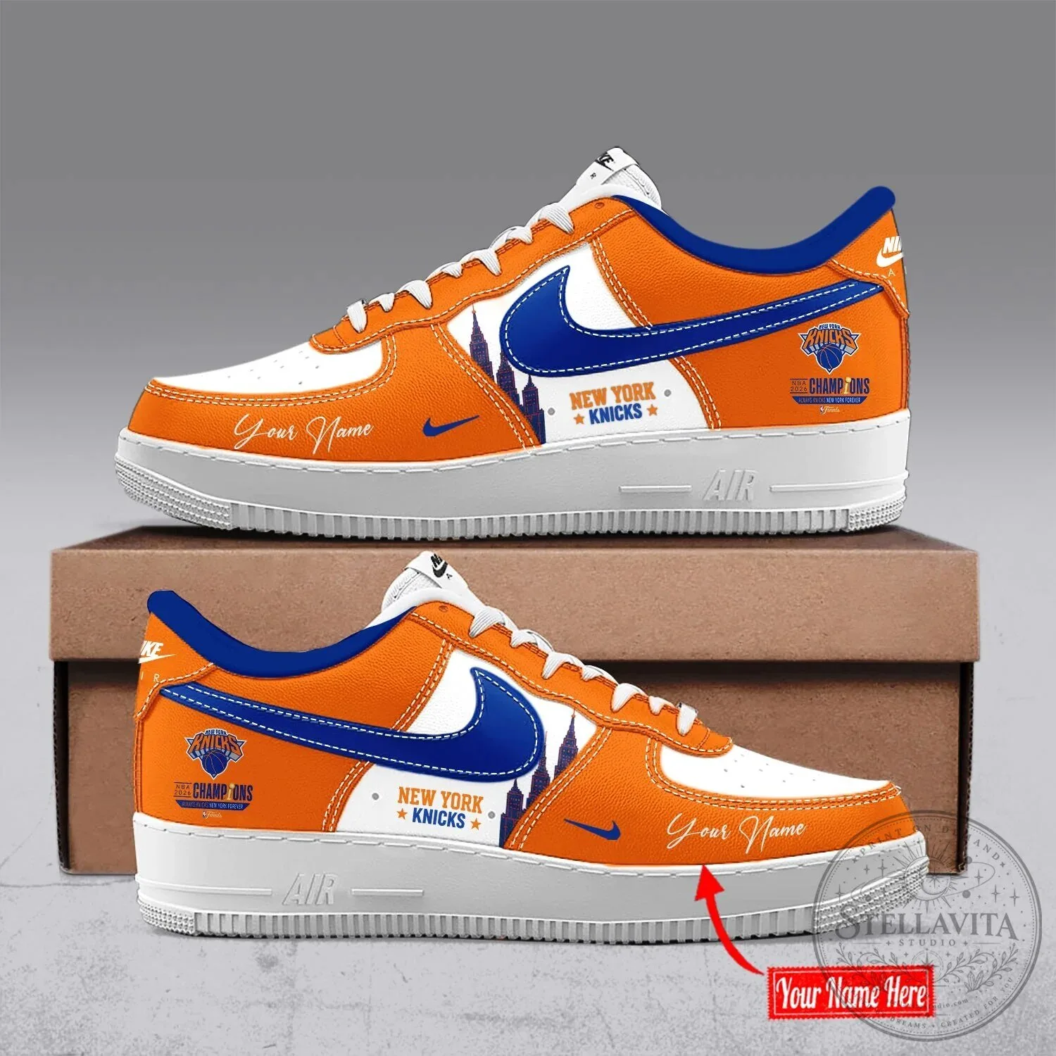 Custom Name Air Force 1 Sneakers - New York Knicks NBA Champions Edition