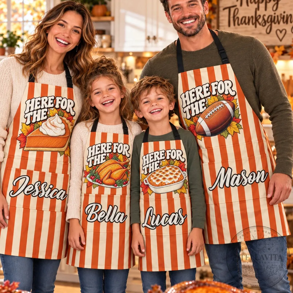 Personalized Thanksgiving Family Matching Here For The Pie And Turkey Apron Personalized Thanksgiving Family Matching Here For The Pie And Turkey Apron