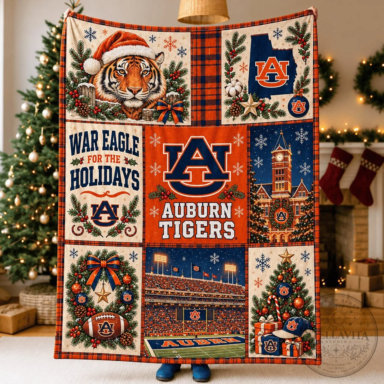 Auburn Tigers Christmas Holiday Quilted Blanket 3 Auburn Tigers Christmas Holiday Quilted Blanket