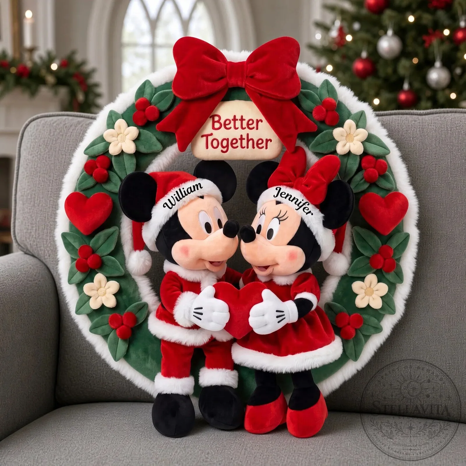 Personalized Mickey and Minnie Mouse Christmas Wreath Pillow for Couples 5 Personalized Mickey and Minnie Mouse Christmas Wreath Pillow for Couples